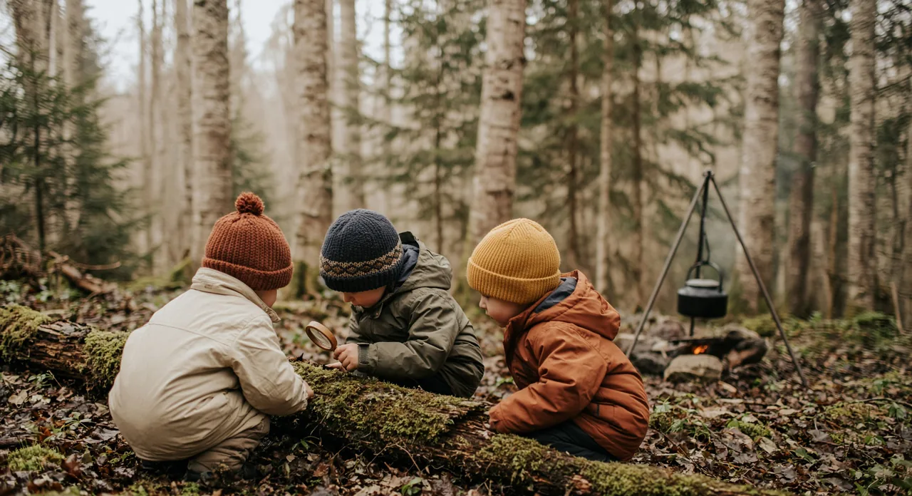 Kinder unterwegs in der Natur am Waldtag